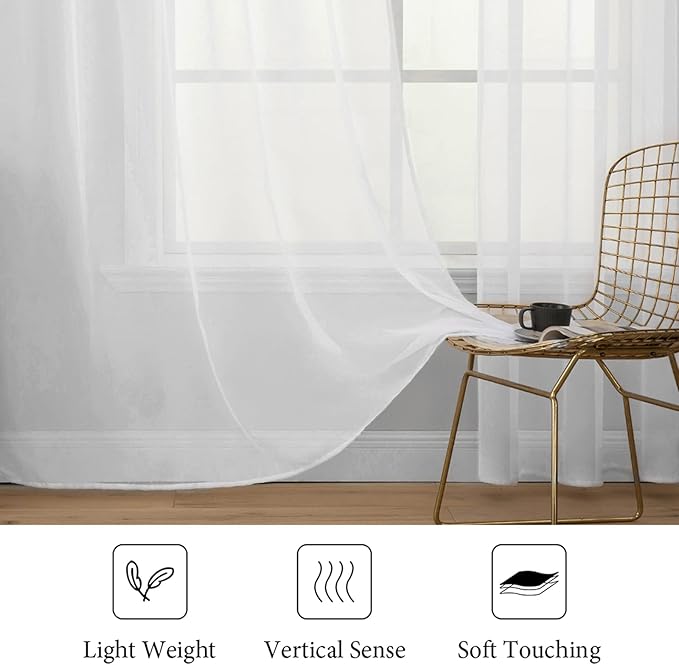 MIULEE 2 Panels Solid Color White Sheer Window Curtains Elegant Window Voile Panels/Draperies/Treatment for Bedroom Living Room (70 X 108 Inches White)