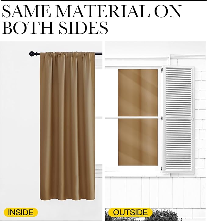 NICETOWN Blackout Curtains for Bedroom, Blackout Curtain Panels, Gold Brown, 1 Pair, 42 by 45-inch, Window Treatment Energy Saving Thermal Insulated Solid Rod Pocket Blackout Drapes/Draperies