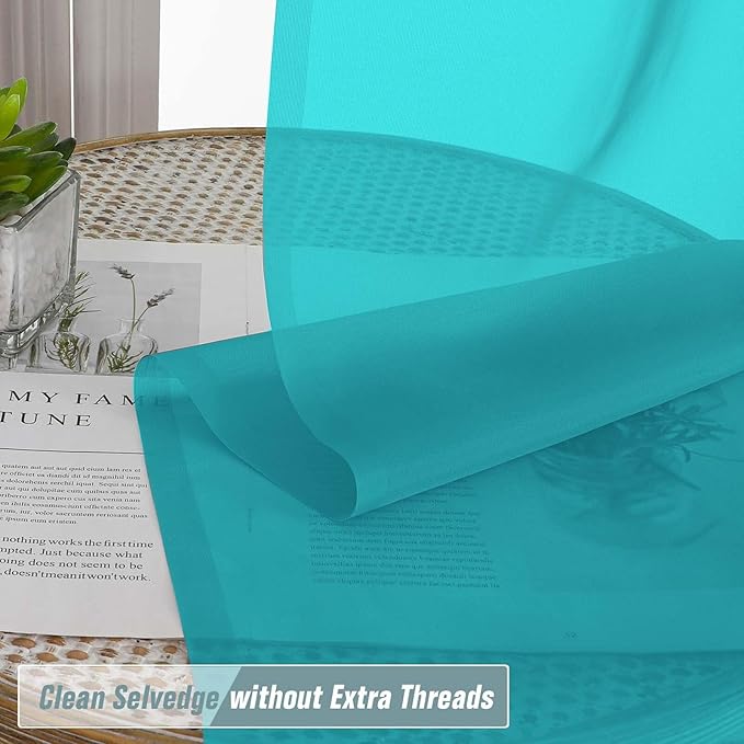 Turquoise Sheer Curtains 90 Inches Long 2 Panels, Light Filtering Solid Sheer Curtains for Bedroom Living Room, Lightweight Soft Airy Voile Sheer Drapes, Dual Rod Pocket, 2x42Wx90L Inches