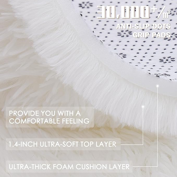 OLANLY 10x10 Machine Washable Large Area Rugs for Living Room, Bedroom, Soft Fluffy Shaggy Bedside Rug, Indoor Floor Carpet for Kids Girls and Boys, Dorms, Nursery, Home Decor Aesthetic, Ivory
