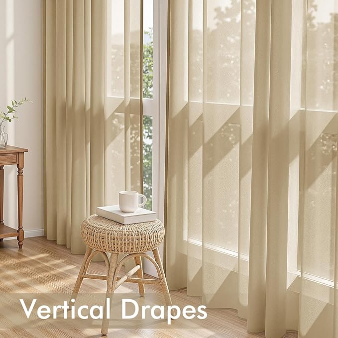 MIULEE Beige Sheer Curtains 84 Inches Long, 4 Panels Set, Rod Pocket Voile Drapes Light Filtering and Semi Transparent, Elegant Window Treatments for Bedroom Living Room,42 x 84 Inches