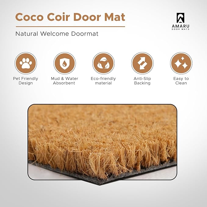 Welcome Cats - 17"x29" - Coir Door Mat with Heavy Duty Backing - Welcome Mats for Entryway, Porch - Anti-Slip PVC & Coconut Fiber Surface - Natural Home Accessories, Minimalist Original Design