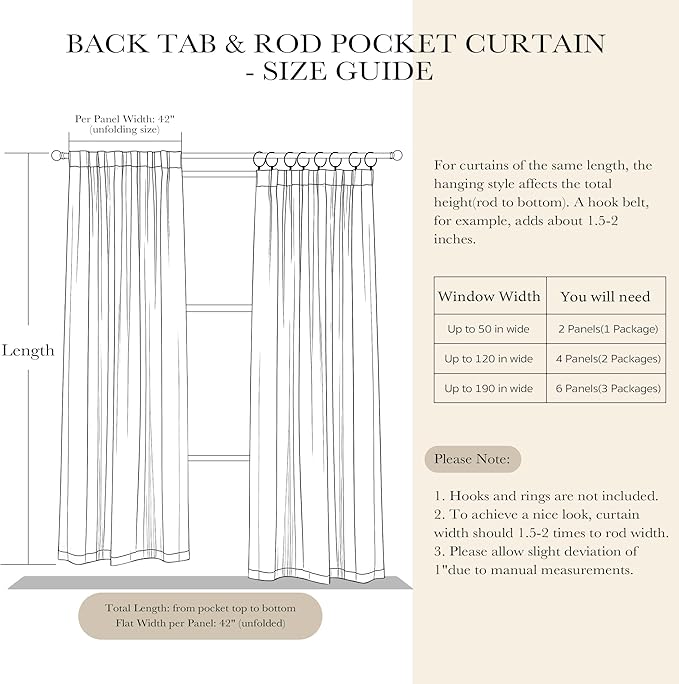 PONY DANCE Beige Window Treatments - W 42 x L 72 Inches, Biscotti Beige Draperies & Curtains Heavy-Duty Soft Back Loop/Rod Pocket Panels Home Decoration Light Block for Living Room, 2 PCs