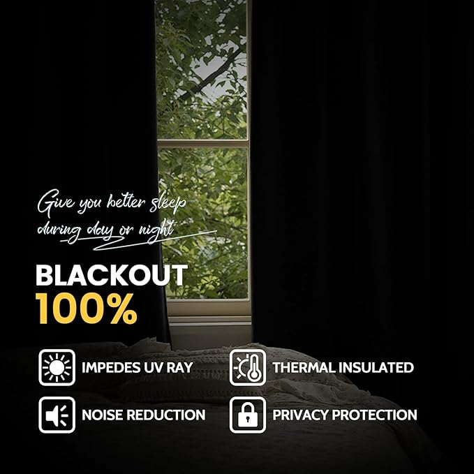 Yakamok 100% Blackout Curtain Panels 63 inches Cold and Light Blocking Drapes for Nursery, 2 Thick Layers Thermal Insulated Draperies (2 Pieces, 50 Wide Each Panel, Charcoal Grey/White Backing)