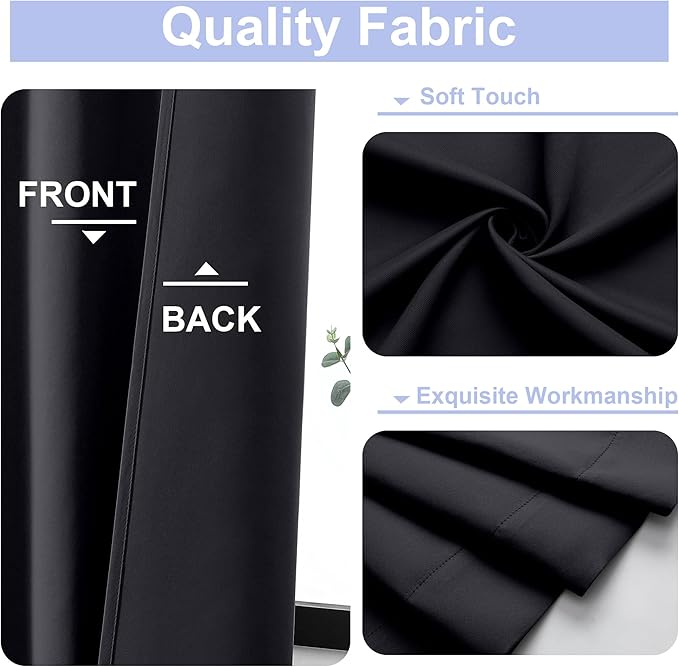 Simplebrand Ava Halloween Black Short Blackout Curtains for Bedroom 54 Inches Long 2 Panels Set, Solid Thermal Insulated, Energy Saving Window Treatment Curtains Blackout Drapes, W40 x L54 Inch, Black