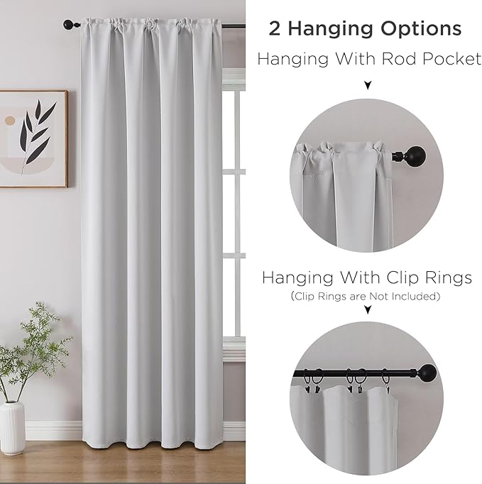 CUCRAF Grayish White Blackout Curtains 84 inch Length 2 Panels Set, Rod Pocket Room Darkening Drapes for Bedroom Living Room, Insulated Thermal Light Blocking Window Curtain (W52 x L84 Inch)