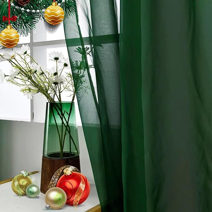SpaceDresser Basic Rod Pocket Sheer Voile Window Curtain Panels White 1 Pair 2 Panels 60 Width 84 Inch Long for Kitchen Bedroom Children Living Room Yard(Foliage Green,60 W x 84 L)
