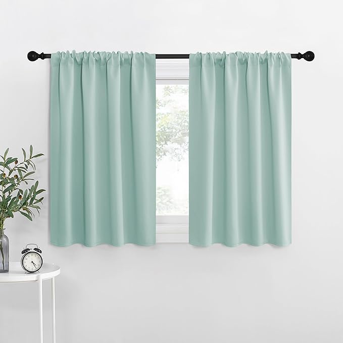 NICETOWN RV Blackout Curtains for Camper Windows, Aqua Blue, 34" x 36", Set of 2, Kitchen Curtains, Short Blackout Drapes, Thermal Insulated Rod Pocket Window Treatment Draperies for Nursery