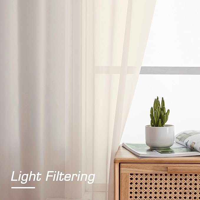 OWENIE Cream Sheer Curtains 78 inches Long 2 Panels Set for Bedroom Living Room, Soft Solid Living Room Sheer Curtain, Rod Pocket Light Filtering Curtains, 2 Pcs Each 42“ W x 78" L,Cream