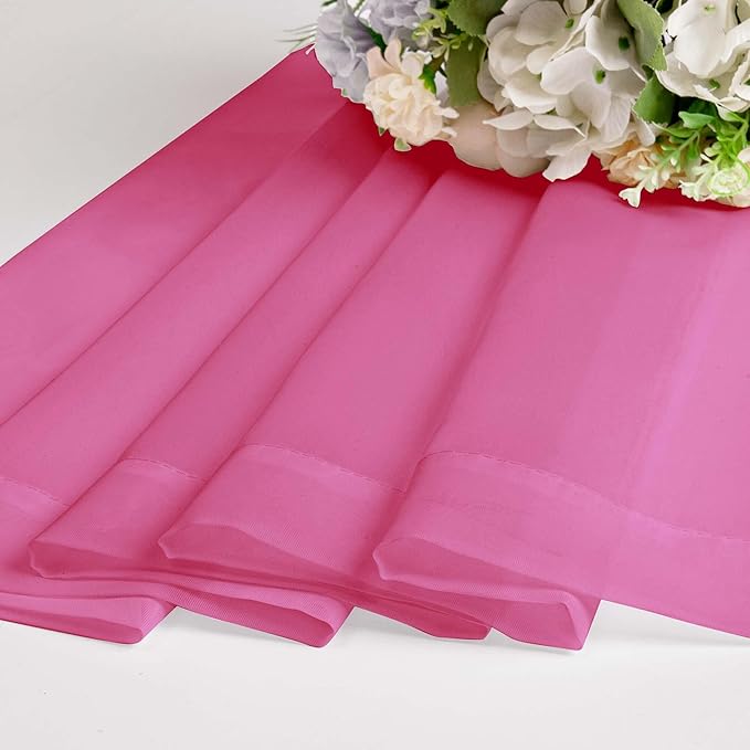 OWENIE Short Hot Pink Sheer Curtains 36 Inch Length 2 Panels Set, Kitchen Tiers Curtains Light Filter Rod Pocket Voile Cafe Curtain for Basement Bathroom Small Half Window, 42" W x 36" L, Hot Pink