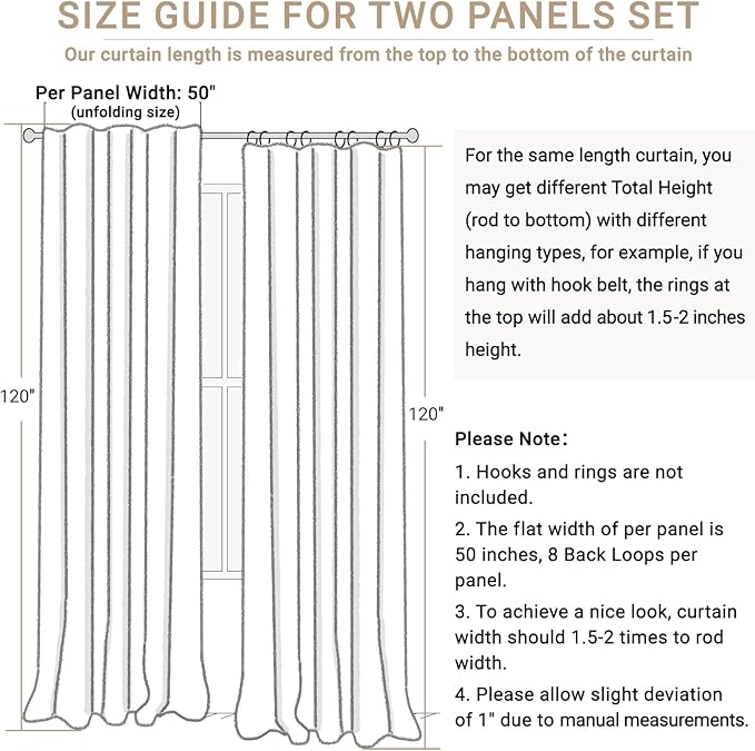 100% Blackout Shield Linen Blackout Curtains for Bedroom 120 Inches Long, Back Tab/Rod Pocket Living Room Drapes, Thermal Insulated Blackout Curtains 2 Panels Set, 50" W x 120" L, Beige