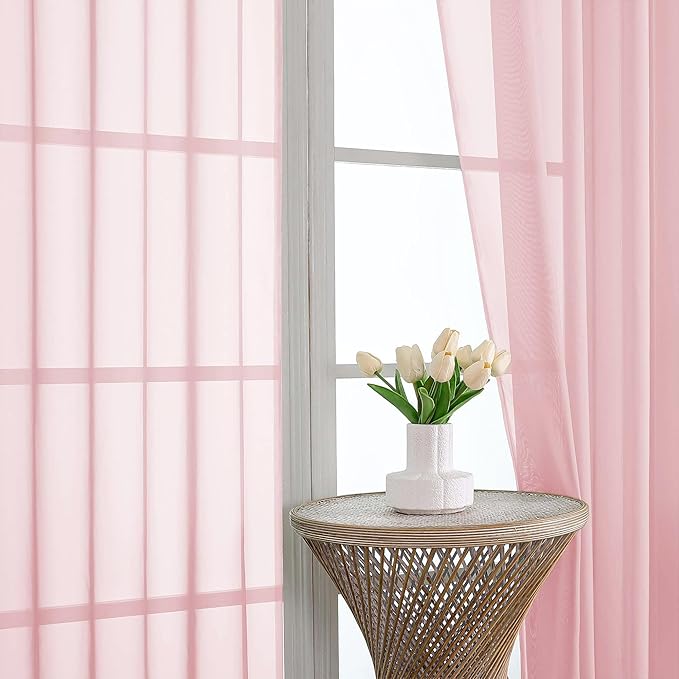 OVZME Blush Pink Sheer Curtains 72 Inches Long 2 Panels Set, Light Filtering Sheer Curtains for Living Room Bedroom 59 Inch Extra Wide, Modern Voile Filmy Rod Pocket Window Drapes, 59Wx72L Inches
