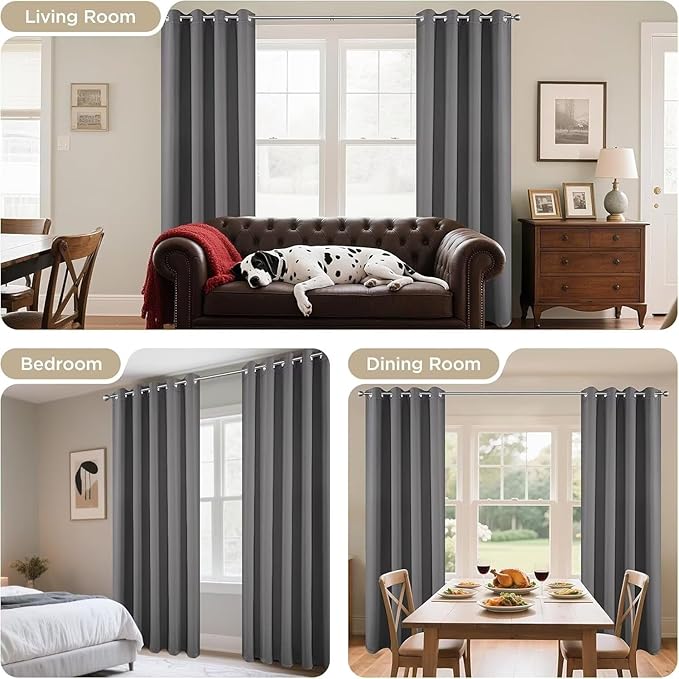 Joydeco Blackout Curtains 84 Inch Length 2 Panels Set, Thermal Insulated Long Curtains& Drapes 2 Burg, Room Darkening Grommet Drapes for Bedroom Living Room Window (Light Grey, W52 x L84 Inch)
