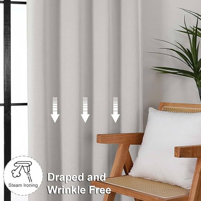 Simplebrand Ava Natural Blackout Curtains for Bedroom 96 Inches Long 2 Panels, Solid Thermal Insulated, Energy Saving Living Room Window Treatment Curtains Blackout Drapes, W40 x L96 Inch, Natural