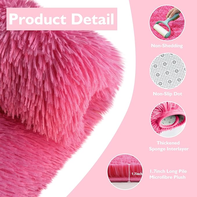 yulidayang Fluffy Round Area Rugs for Bedroom,Hot Pink 5'X5'Shag Circle Area Rugs for Living Room,Non Slip Fuzzy Plush Rug for Kids Room Boys Girls Room and Dorm