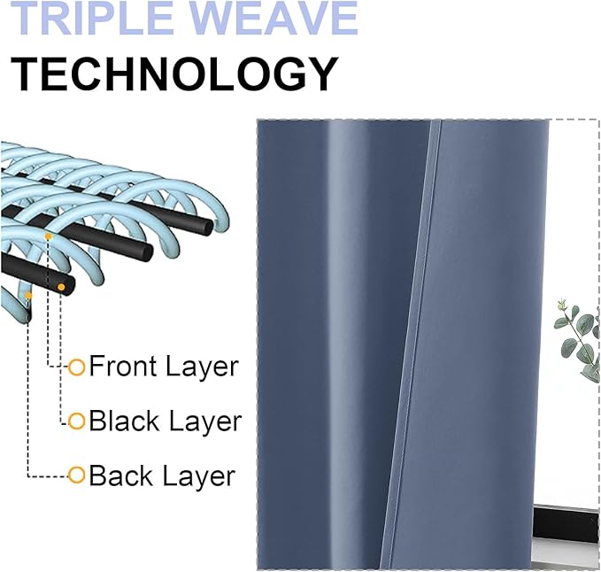 Simplebrand Ava Denim Blue Blackout Curtains for Bedroom 96 Inches Long 2 Panels, Thermal Insulated, Energy Saving Living Room Window Treatment Curtains Blackout Drapes, W40 x L96 Inch, Denim Blue