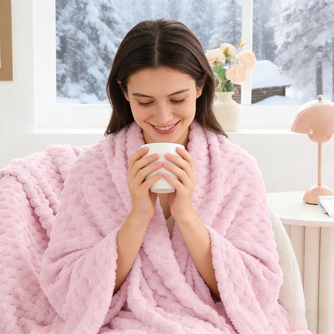 BEDELITE Fleece Blanket - 3D Jacquard Decorative Cherry Blossom Throw Blankets for Couch & Bed, Soft and Cozy Warm Plush Fluffy Blanket All Seasons Suitable, 50x60Inches