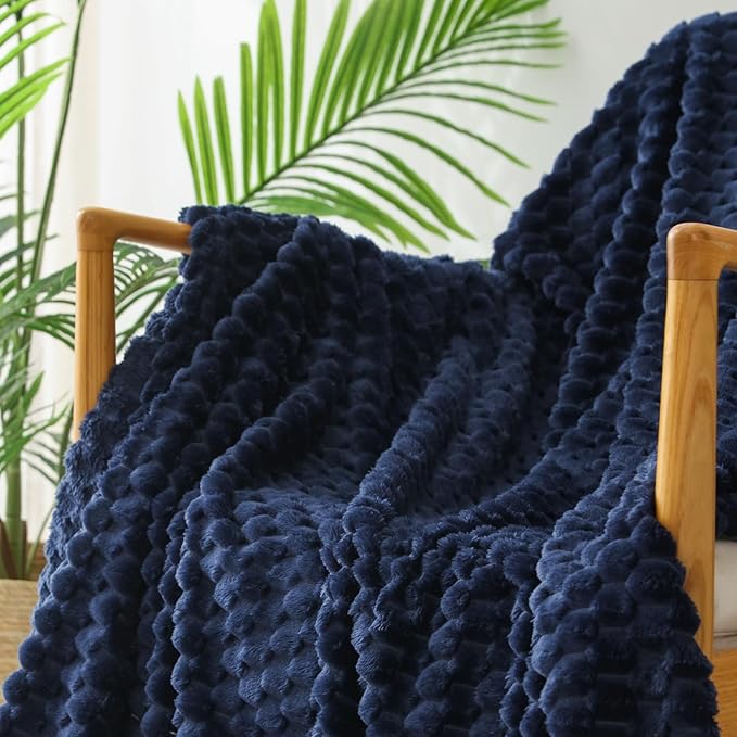 Exclusivo Mezcla Fleece Queen Blanket for Bed, Extra Large Fuzzy Navy Blue Bed Blankets, Soft Cozy Plush Sofa Throws for All Seasons, 90x90 Inches