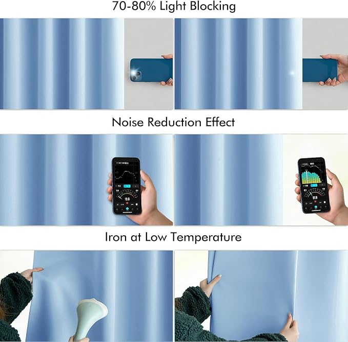 MIULEE Sky Blue Back Tab Blackout Curtain 96 Inch Long 2 Panels Set for Bedroom, Rod Pocket/Pinch Pleat Thermal Insulated Living Room Darkening Pleated Light Blocking Floor to Ceiling Drape