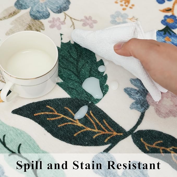 Hallway 4x10 Washable Area Rugs: Indoor Floral Scalloped Rug for Kitchen Entryway Farmhouse Nursery Bathroom Soft Carpet with Non Slip Backing Water Resistant Thin Laudry Floor Mat (4x10,Cream)