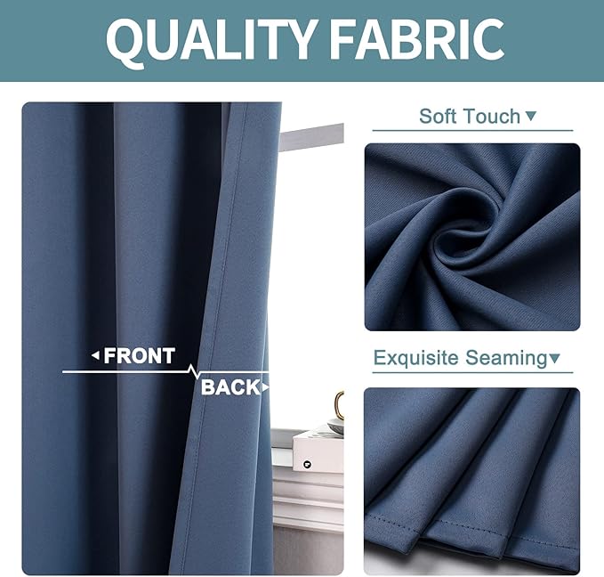 ChrisDowa Small Window Curtains for Kitchen and Bedroom - Grommet Short Thermal Insulated Room Darkening Curtains (2 Panels, Stone Blue, 52 x 36 Inch)