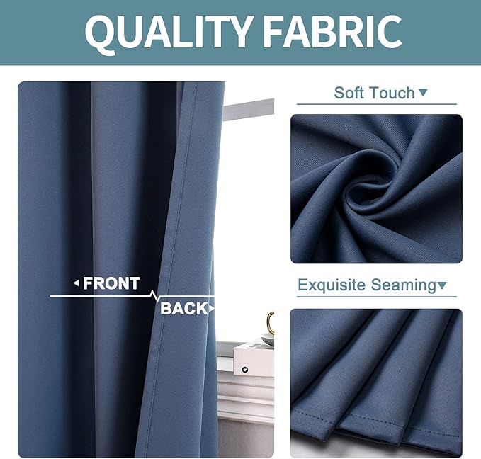 ChrisDowa Blackout Curtains 48 inches Long for Bedroom - 2 Panels Set Grommet Thermal Insulated Room Darkening Curtains for Living Room (Stone Blue, 42 x 48 Inch)