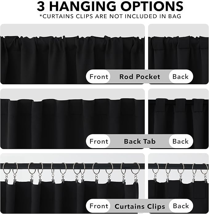 Deconovo Blackout Curtains, Thermal Insulated, W42 x L54 2 Panels, Back Tab, Machine Washable, Room-Darkening Drapes for Bedroom/Living Room Black