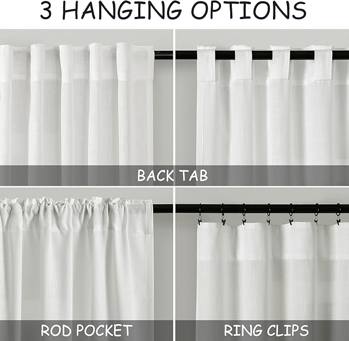 Off White Linen Curtains 92 inches Long for Bedroom Back Tab Light Filtering Privacy Sheer White Curtains Modern Farmhouse Coastal Decor Cotton Textured Gauze Curtain for Living Room 2 Panel Set
