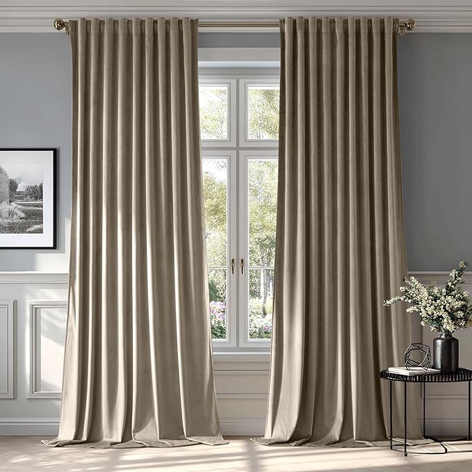 MIULEE Taupe Velvet Curtains 90 inches - Luxury Blackout Curtains for Bedroom Living Room Thermal Insulated Super Soft Window Drapes Rod Pocket & Back Tab, W52 x L90 inches, 2 Panels
