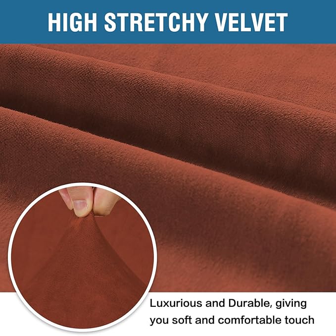H.VERSAILTEX 1 Peice Stretch Velvet Sofa Covers for 3 Cushion Couch Covers Sofa Slipcovers Furniture Protector Soft, Crafted from Thick Comfy Rich Velour (Sofa 72"-90", Rust)