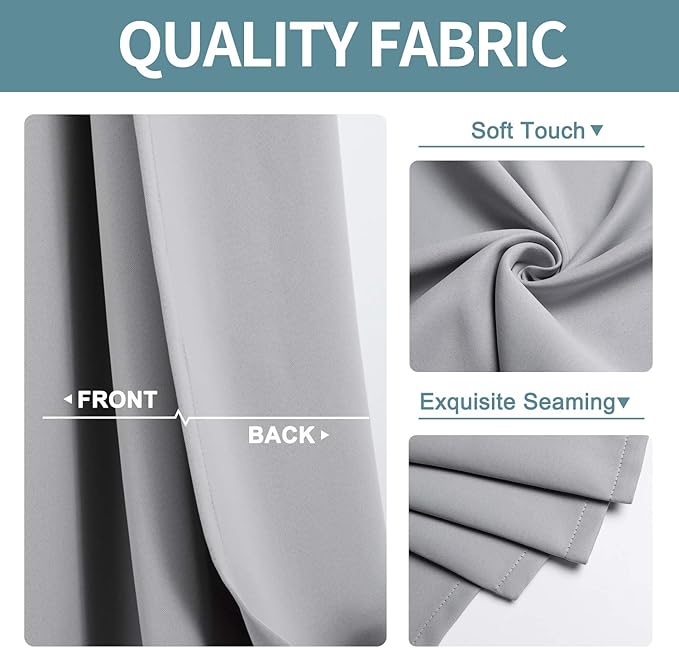 ChrisDowa Small Window Curtains for Kitchen and Bedroom - Grommet Short Thermal Insulated Room Darkening Curtains (2 Panels, Light Grey, 52 x 36 Inch)