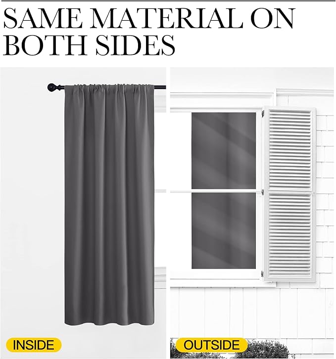 NICETOWN Grey Window Curtains for Bedroom - Home Decoration Thermal Insulated Rod Pocket Blackout Blinds & Drapes for Small Windows (Gray, 2 Panels, W42 x L45 -Inch)