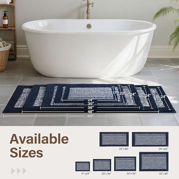 48x24 Long Bathroom Rugs Washable Non Slip, Dark Blue Bath Mat for Bathroom Floor Tub, Soft Absorbent Quick Dry Mats for Shower,Bathtub,Home Decor