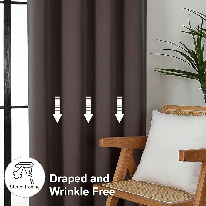 Simplebrand Ava Chocolate Blackout Curtains for Bedroom 84 Inch Length 2 Panels Set, Solid Thermal Insulated Privacy Living Room Window Treatment Curtains Blackout Drapes, W50 x L84 Inch, Chocolate