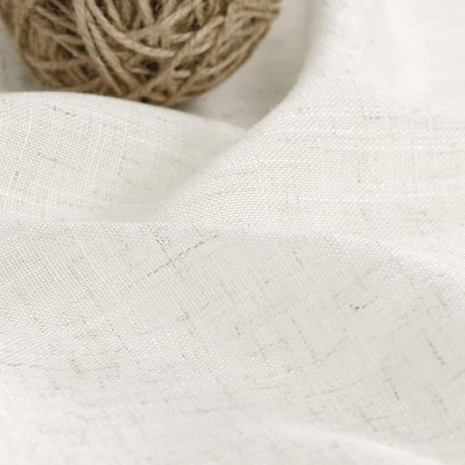 Nanspring Cream Linen Curtains 63 Inch for Bedroom Natural Semi Sheer Light Filtering Boho Curtains Back Tab and Rod Pocket Panels for Living Room 34 x 63 Inch, 2 Panels