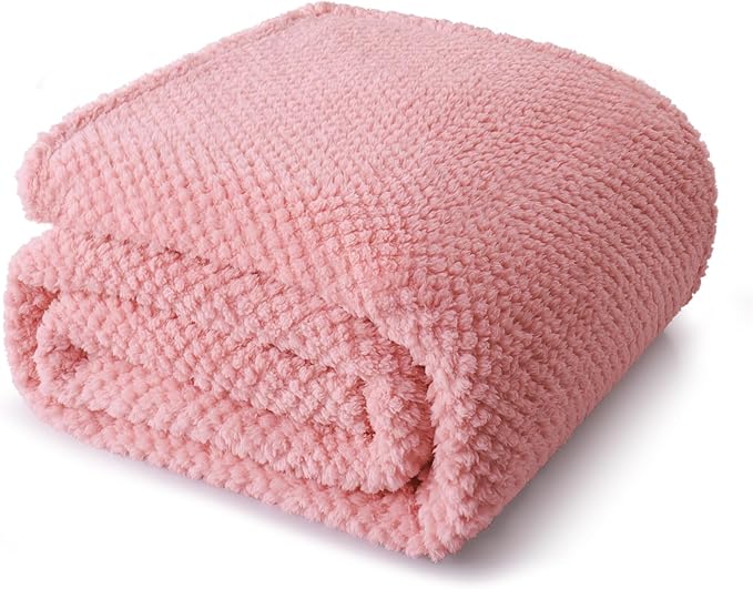 Whale Flotilla Extra Large Fuzzy Fleece Throw Blanket for Couch, 50x70 Inch Fluffy Warm Soft Jacquard Blankets for All Season, Lightweight and Cozy, Pink
