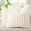 decorUhome Summer Cozy Faux Fur Throw Pillow Covers 20x20 Set of 2 Decorative Soft Plush Striped Modern Farmhouse Boho Couch Pillow Cases with Velvet Back for Sofa Bed Living Room, Cream White