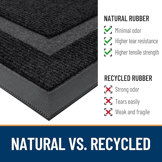 OLANLY Front Door Mat Indoor Outdoor Entrance, Waterproof All-Season, All-Weather Doormat, Sturdy Natural Rubber, Fade Resistant, Low Profile, Easy Clean Patio Porch Entryway Mat, 47x23, Black