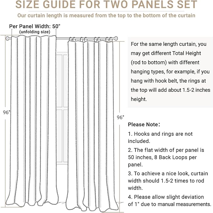 100% Blackout Shield Linen Blackout Curtains for Bedroom 96 Inches Long, Back Tab/Rod Pocket Living Room Drapes, Thermal Insulated Blackout Curtains 2 Panels Set, 50" W x 96" L, Faux Linen