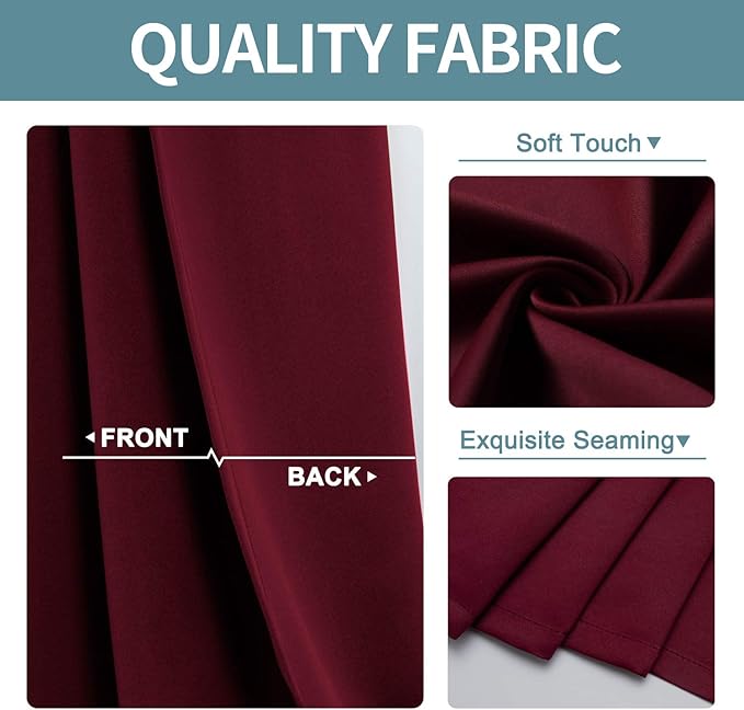 ChrisDowa Grommet Blackout Curtains for Bedroom and Living Room - 2 Panels Set Thermal Insulated Room Darkening Curtains (Burgundy Red, 42W x 84L)