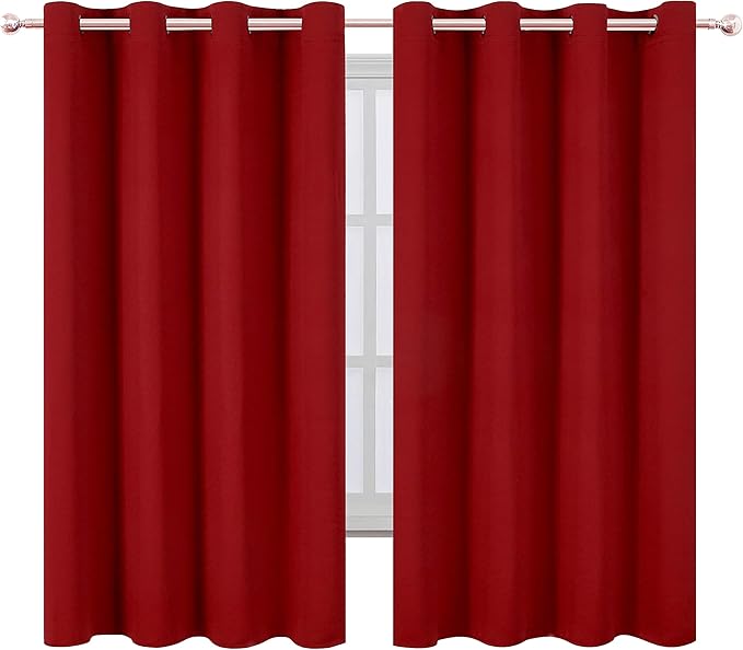 LEMOMO Red Blackout Curtains/52 x 63 Inch/Set of 2 Panels Room Darkening Curtains Thermal Insulated Living Room Curtains