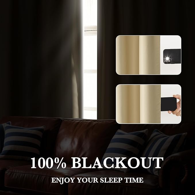 RYB HOME 100% Blackout Short Curtains for Small Window, Thermal Insulated Total Room Darkening Noise Reducing Curtains for Basement Bathroom RV Cars, 29 inches Wide by 36 inches Long, Biscotti Beige