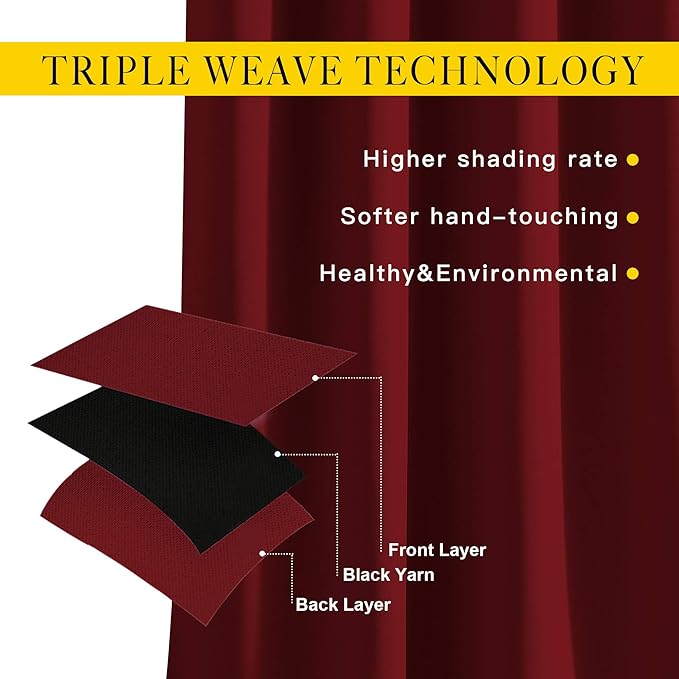 NICETOWN Extra Long Blackout Drapes - (52 inches by 120 inches, Burgundy Red, Set of 2) Window Treatment Light Blocking Privacy Curtain Panels for Home Decoration