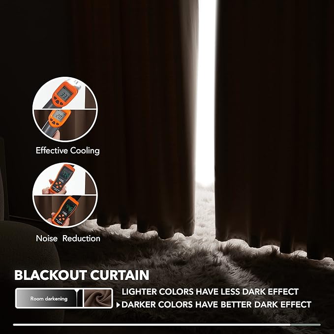 Deconovo Blackout Curtains, Thermal Insulated, W52 x L84 2 Panels, Back Tab, Machine Washable, Room-Darkening Drapes for Bedroom/Living Room Brown