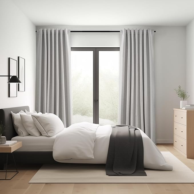 Topfinel Linen Gray Blackout Curtains 96 Inch Long, Boho Beige Gothic Viral Drapes Pinch Pleated Curtains with Hooks for Living Room, Neutral 8FT Back Tab Bedroom Curtains 52" X 96" 8 FT 2 Panels