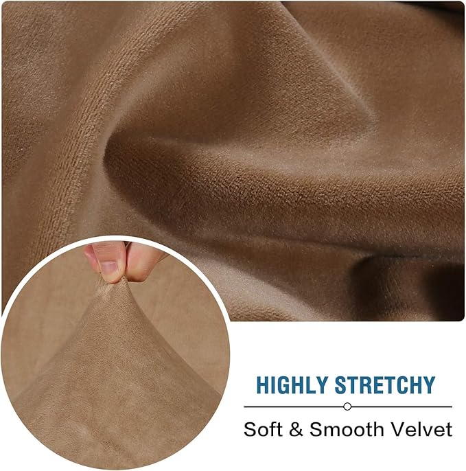H.VERSAILTEX Velvet Stretch Sectional Couch Cover - 4 Pieces for L Shape Sofa With Separate Seat Cushion Covers - Fits Both Left/Right Sectional (Large 3 Seater + 1 Chaise, Camel)