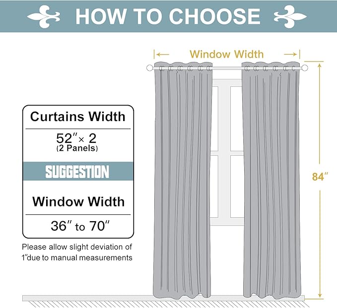 ChrisDowa 100% Blackout Curtains for Bedroom with Black Liner, 2 Thick Layers Total Blackout Thermal Insulated Grommet Window Curtains 84 Inch Long 2 Panels Set (Light Grey, 52 x 84 Inch)