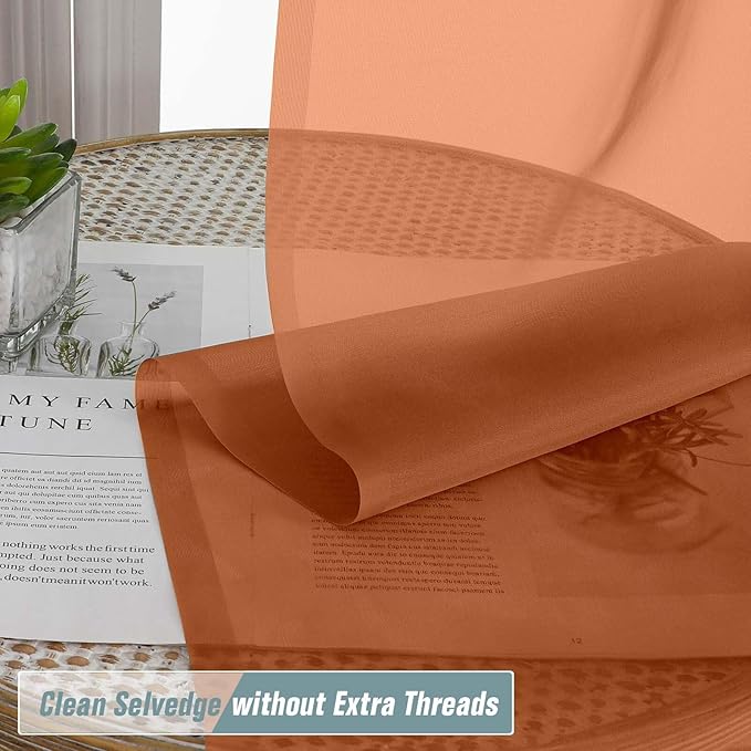 Orange Sheer Curtains for Window 96 Inches Long 2 Panels Set, Soft Airy Light Filtering Voile Sheer Curtains for Living Room Bedroom, Dual Rod Pocket Elegant Window Drapes, 2x42Wx96L Inches