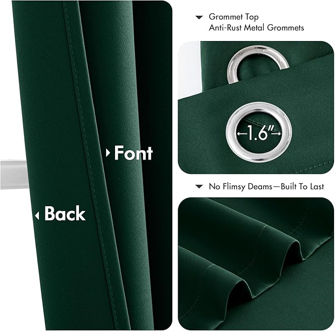 MIULEE Hunter Green Blackout Curtains - Thermal Insulated Bedroom Curtains Room Darkening Drapes for Living Room Kitchen Christmas Grommet Top Window Treatment, 40 x 45 Inches Long, 2 Panels