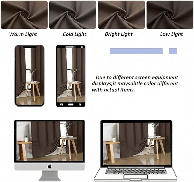 Simplebrand Ava Chocolate Blackout Curtains for Bedroom 72 Inch Length 2 Panels Set, Privacy Thermal Insulated Rod Pocket Door Window Curtains for Patio French Door Front Door, W40 x L72 Inch